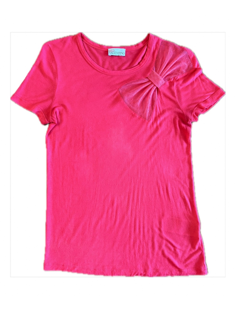 Red Valentino Fuchsia Mesh Dotted Bow T-Shirt  Size Medium